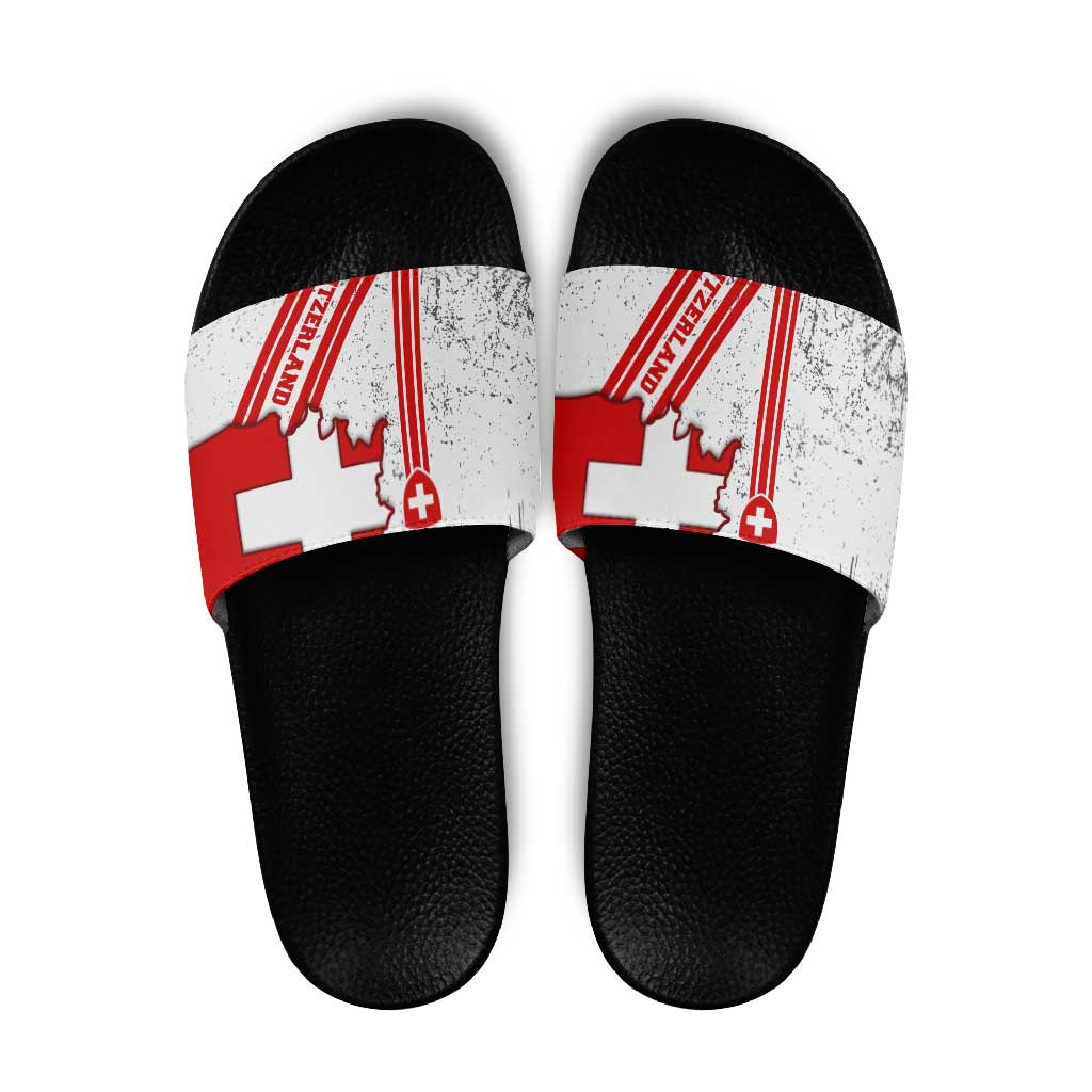 Switzerland Flag Slide Sandals Swiss Map Red-White Distressed TS04