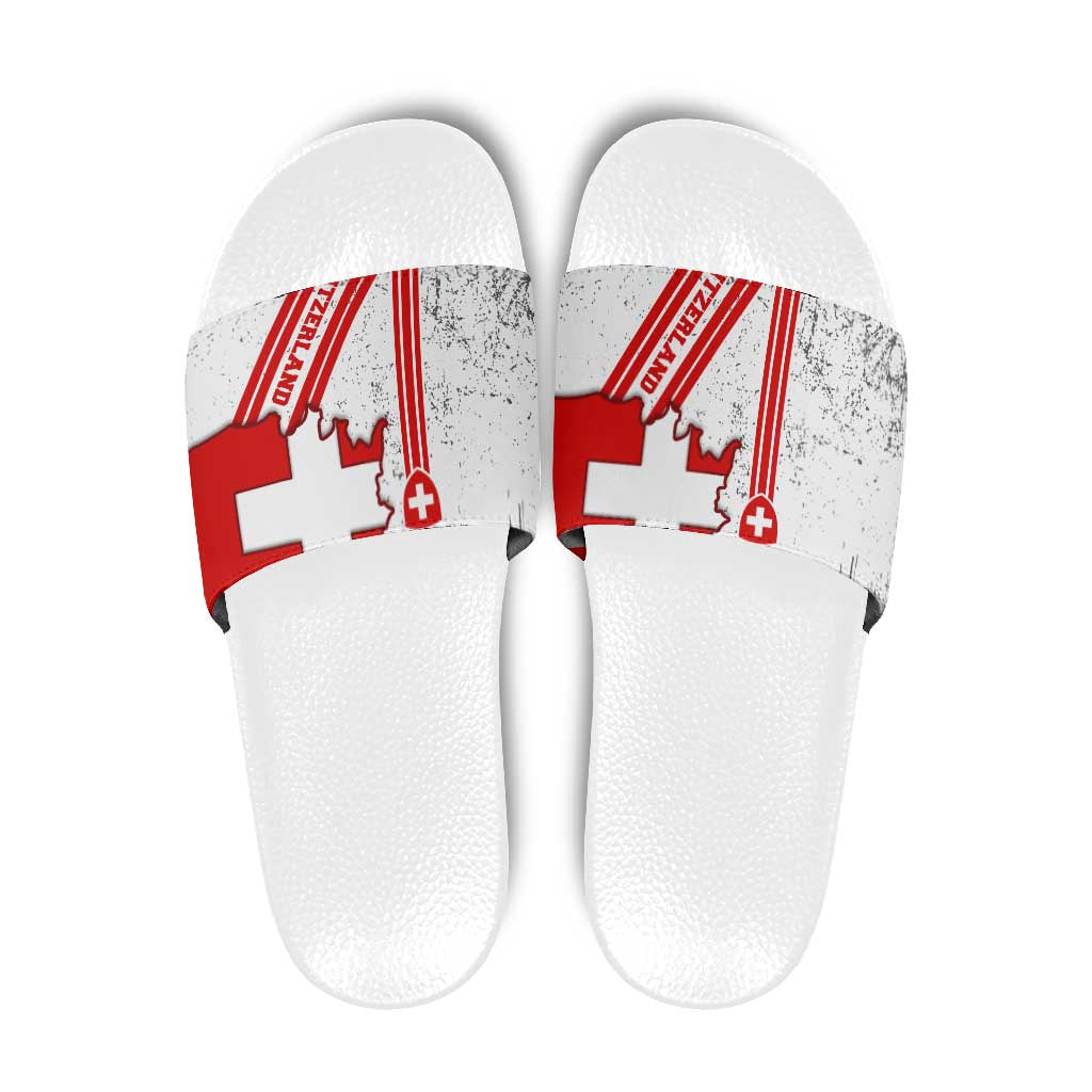 Switzerland Flag Slide Sandals Swiss Map Red-White Distressed TS04