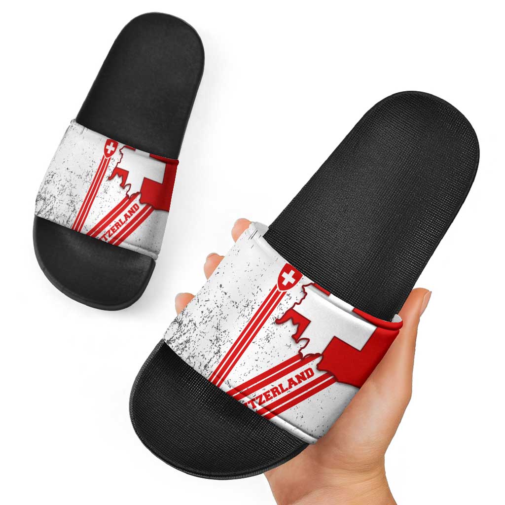 Switzerland Flag Slide Sandals Swiss Map Red-White Distressed TS04