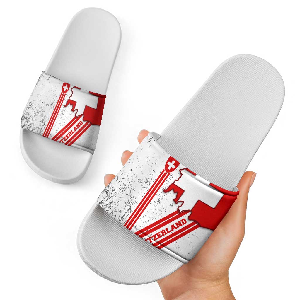 Switzerland Flag Slide Sandals Swiss Map Red-White Distressed TS04