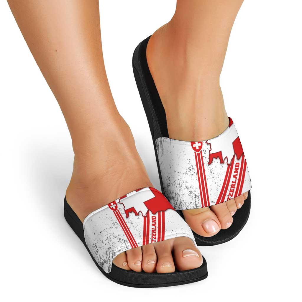 Switzerland Flag Slide Sandals Swiss Map Red-White Distressed TS04