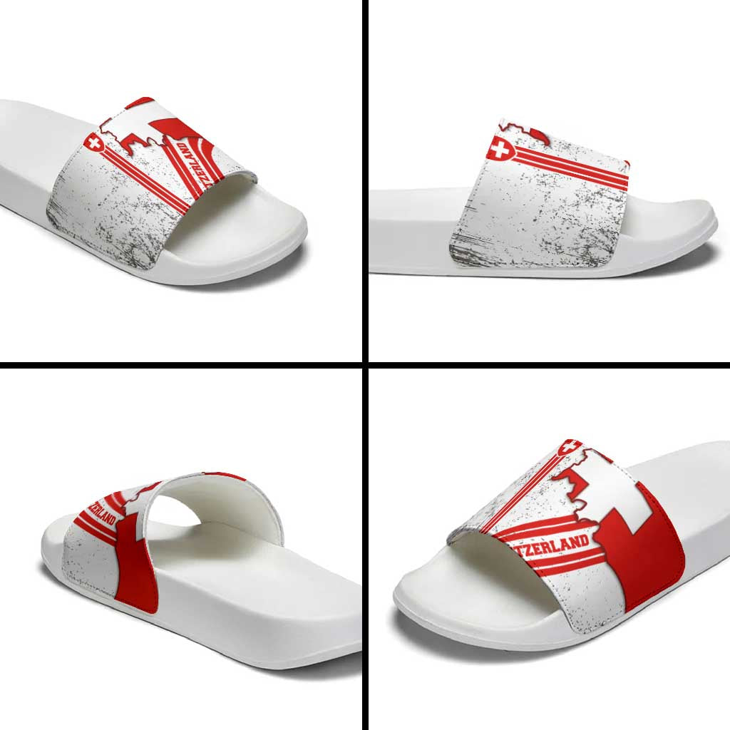 Switzerland Flag Slide Sandals Swiss Map Red-White Distressed TS04