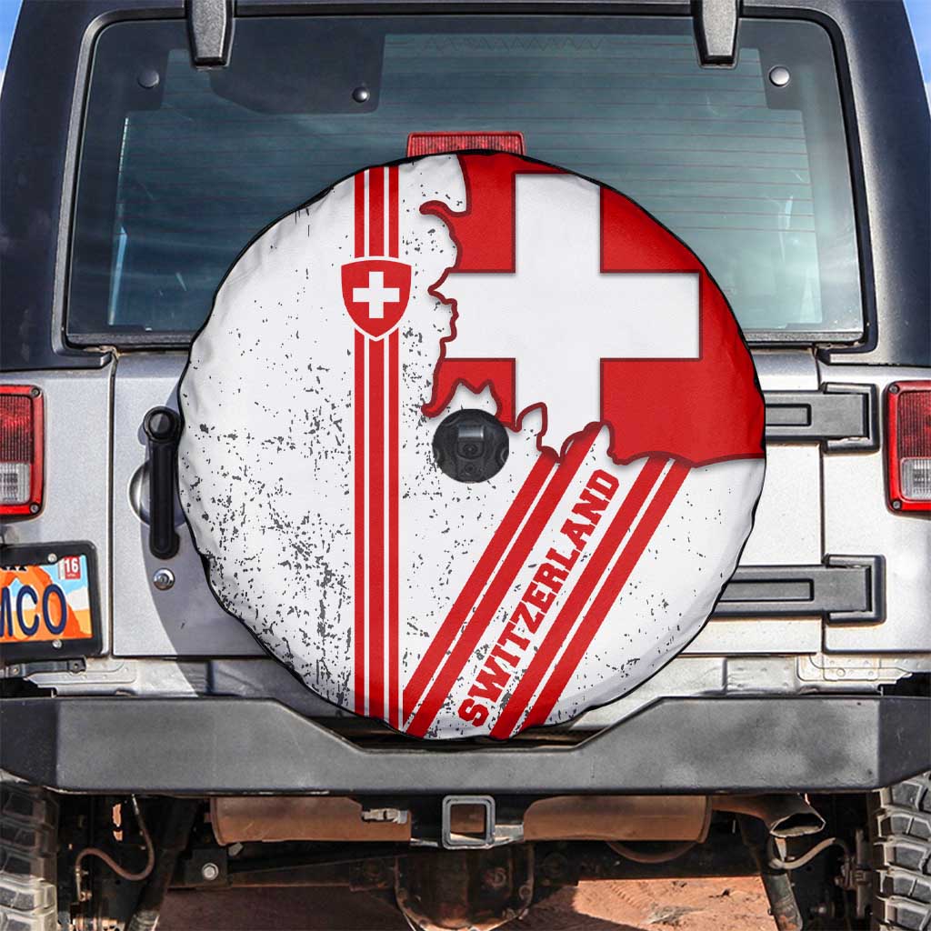 Switzerland Flag Spare Tire Cover Swiss Map Red-White Distressed TS04