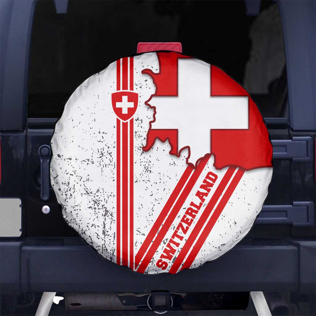 Switzerland Flag Spare Tire Cover Swiss Map Red-White Distressed TS04