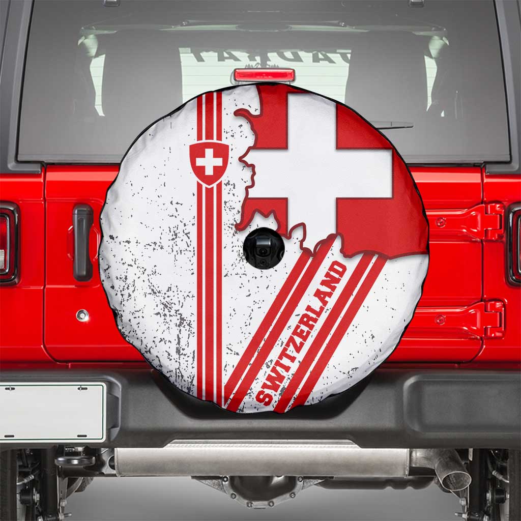 Switzerland Flag Spare Tire Cover Swiss Map Red-White Distressed TS04
