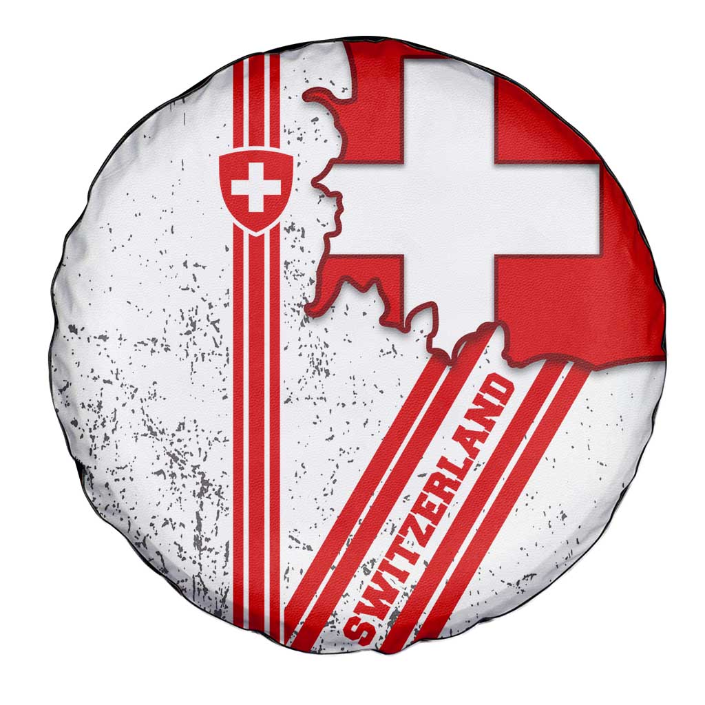 Switzerland Flag Spare Tire Cover Swiss Map Red-White Distressed TS04