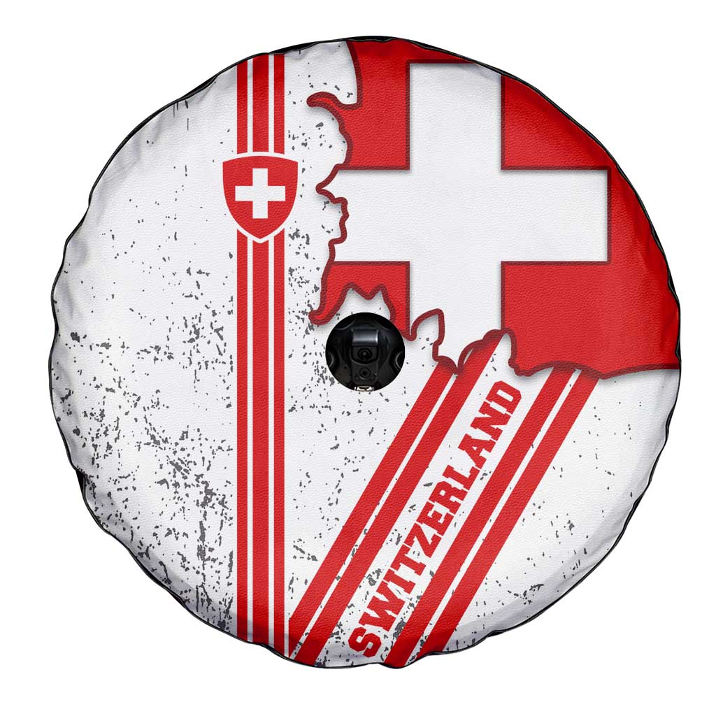 Switzerland Flag Spare Tire Cover Swiss Map Red-White Distressed TS04