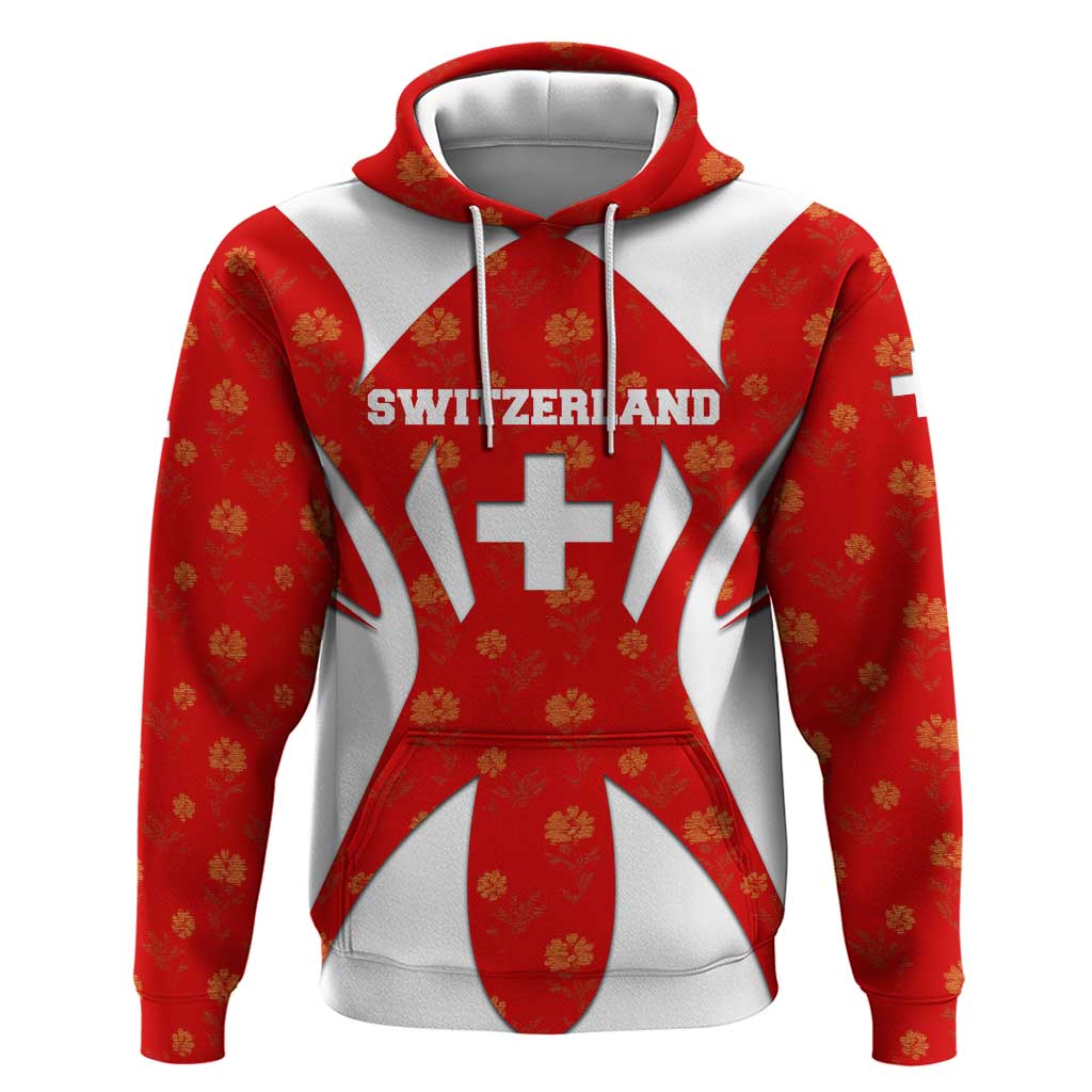 Switzerland Flag Hoodie with Floral Pattern Red and White Sportswear TS04