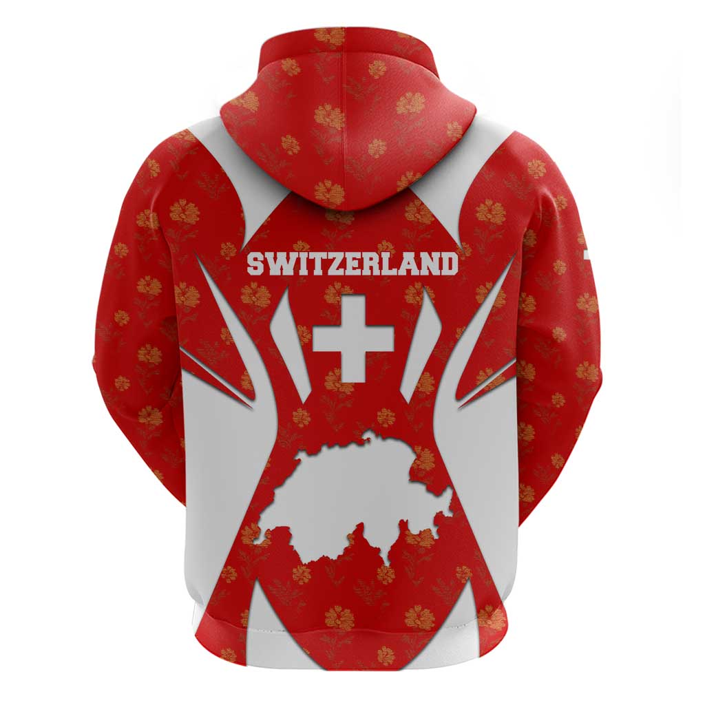 Switzerland Flag Hoodie with Floral Pattern Red and White Sportswear TS04