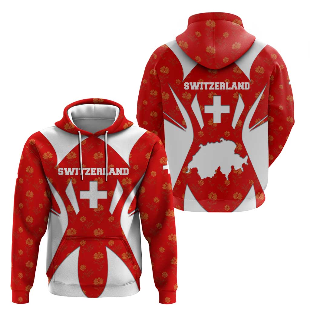 Switzerland Flag Hoodie with Floral Pattern Red and White Sportswear TS04