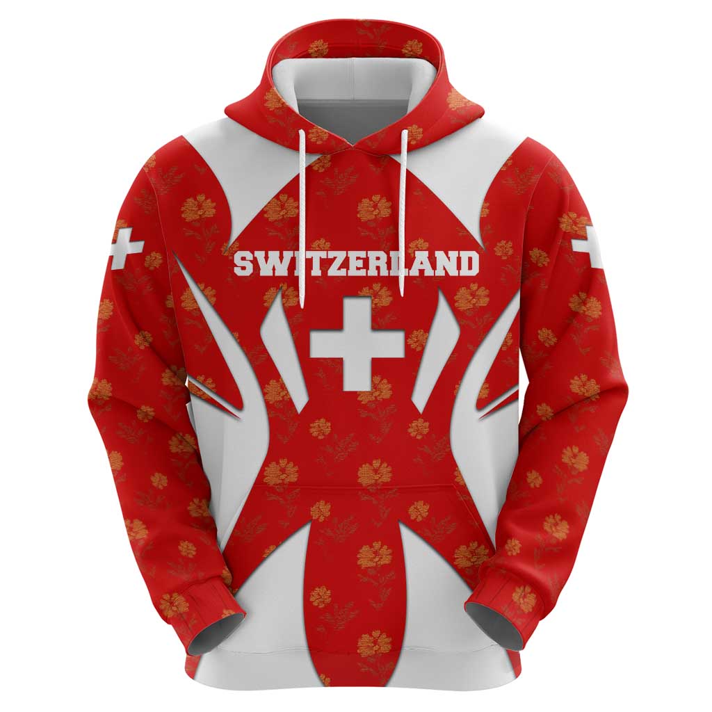 Switzerland Flag Hoodie with Floral Pattern Red and White Sportswear TS04