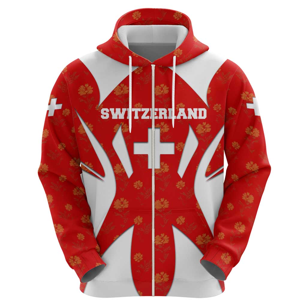 Switzerland Flag Hoodie with Floral Pattern Red and White Sportswear TS04