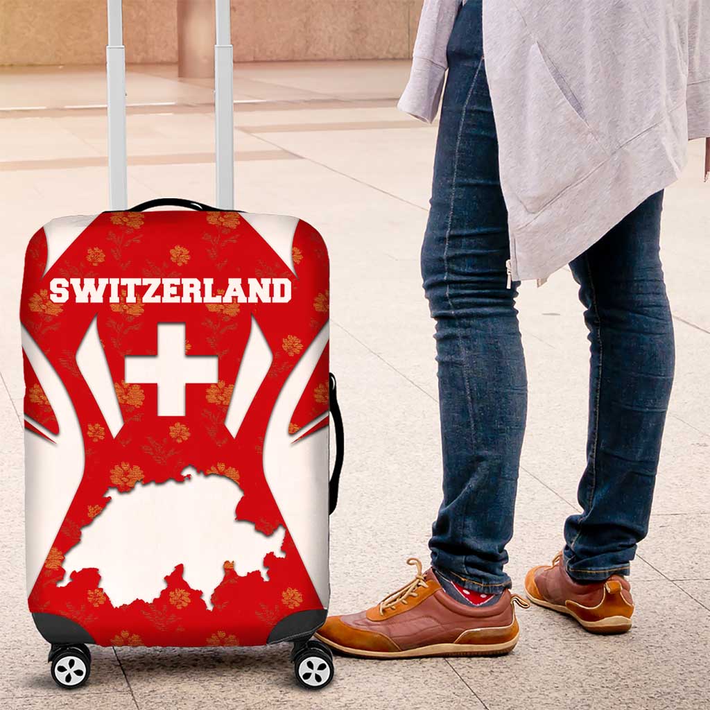 Switzerland Flag Luggage Cover with Floral Pattern Red and White Sportswear TS04