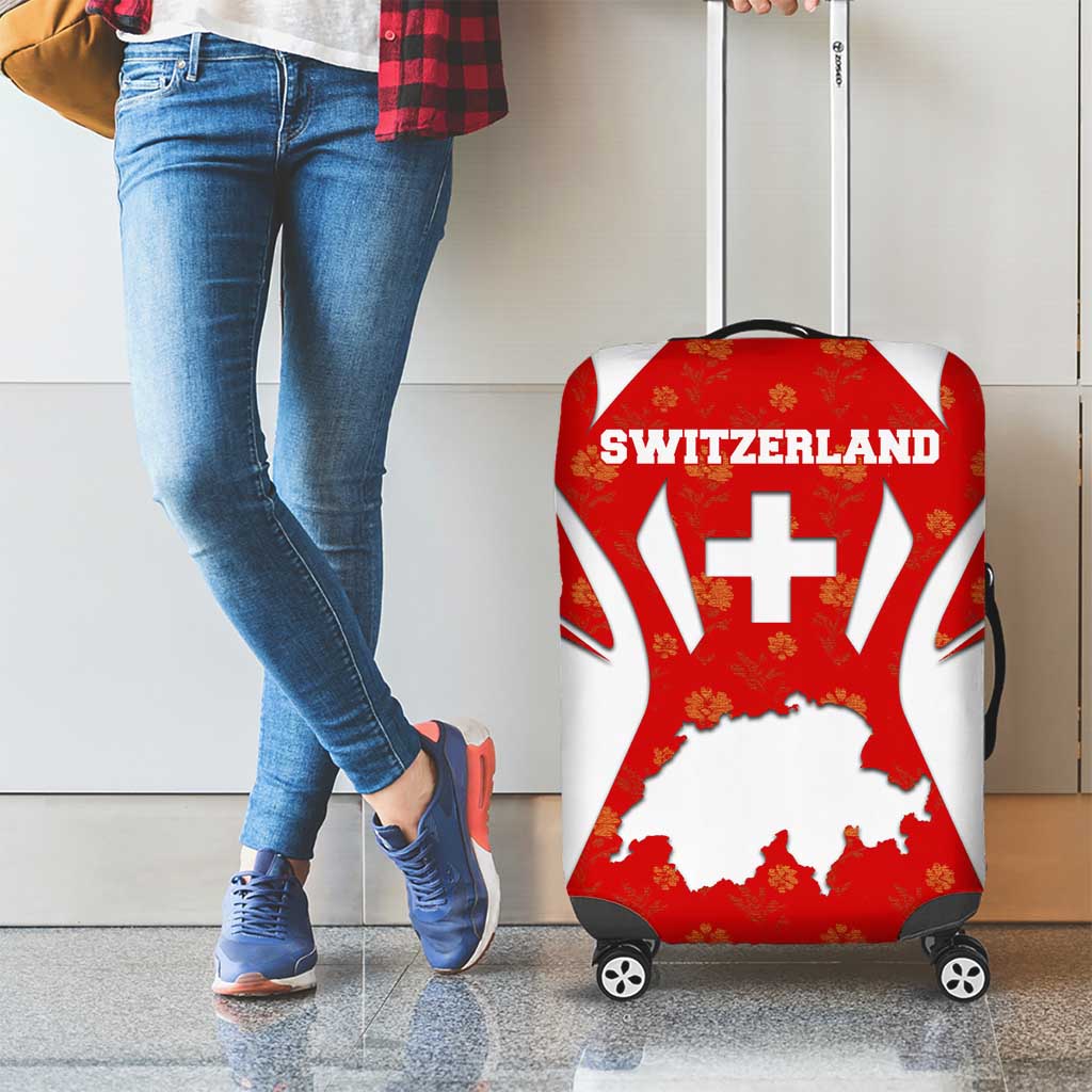 Switzerland Flag Luggage Cover with Floral Pattern Red and White Sportswear TS04