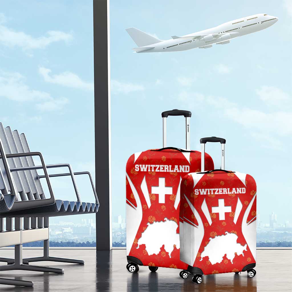 Switzerland Flag Luggage Cover with Floral Pattern Red and White Sportswear TS04