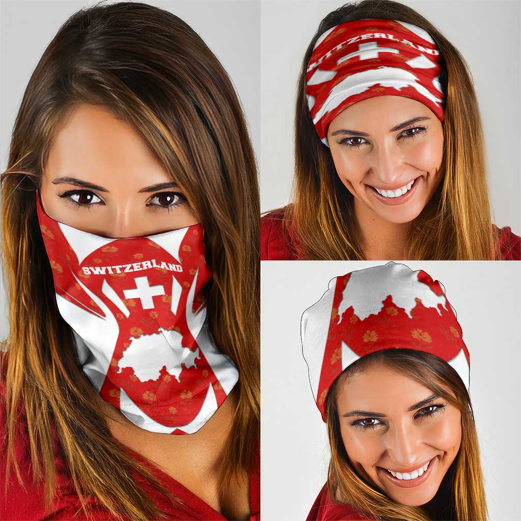 Switzerland Flag Neck Gaiter with Floral Pattern Red and White Sportswear TS04