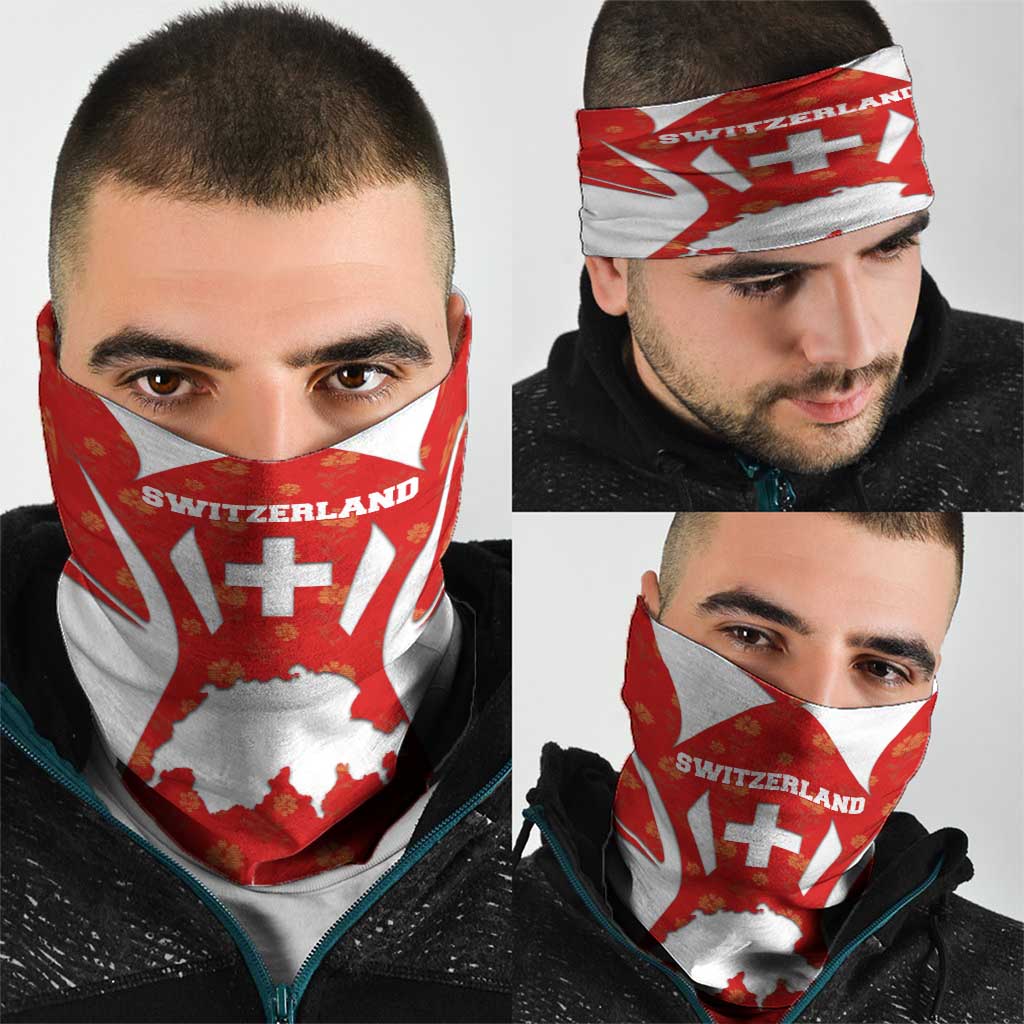 Switzerland Flag Neck Gaiter with Floral Pattern Red and White Sportswear TS04