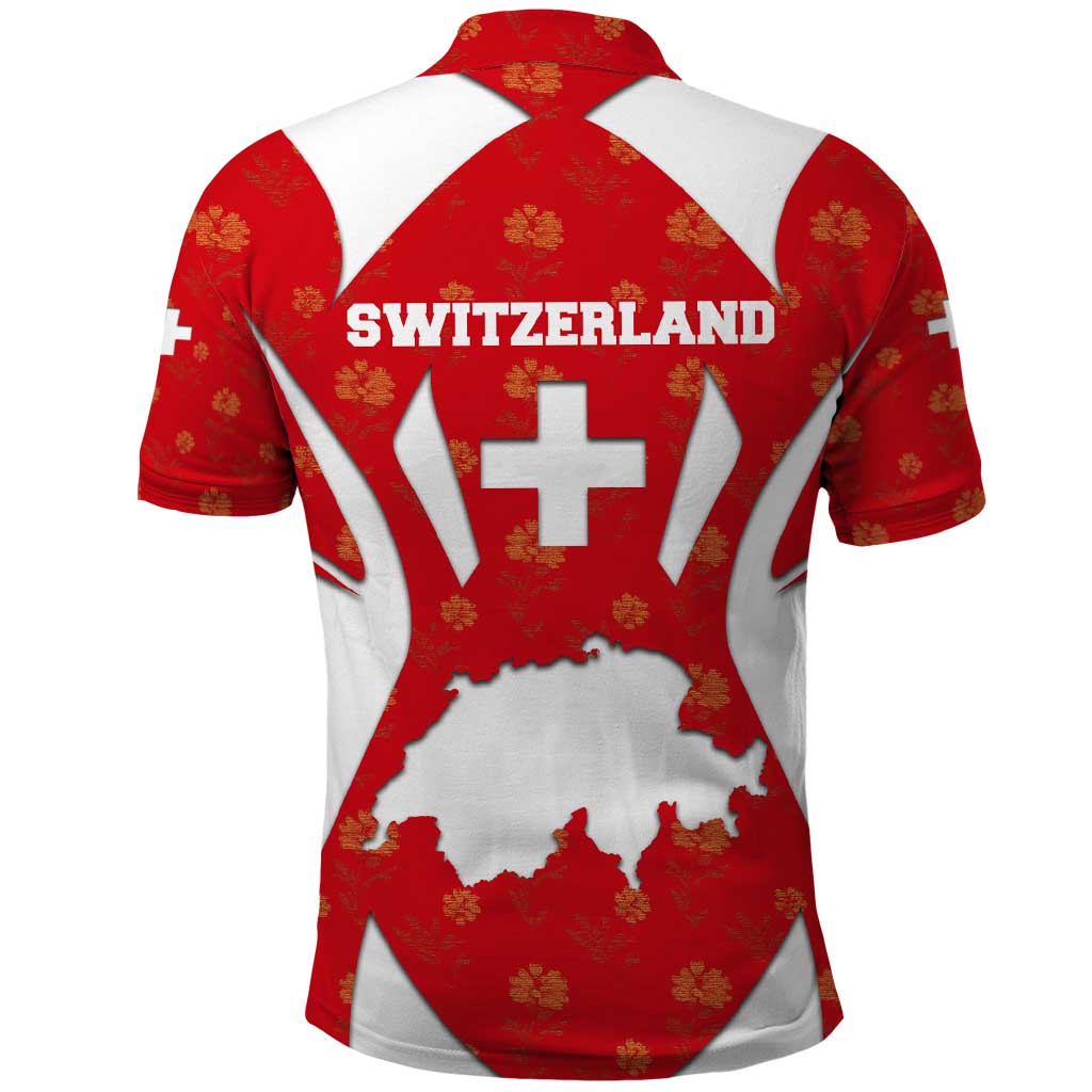 Switzerland Flag Polo Shirt with Floral Pattern Red and White Sportswear TS04
