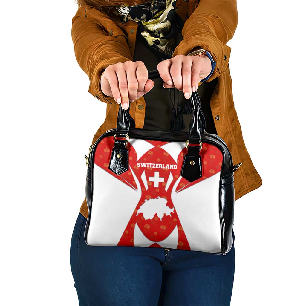 Switzerland Flag Shoulder Handbag with Floral Pattern Red and White Sportswear TS04