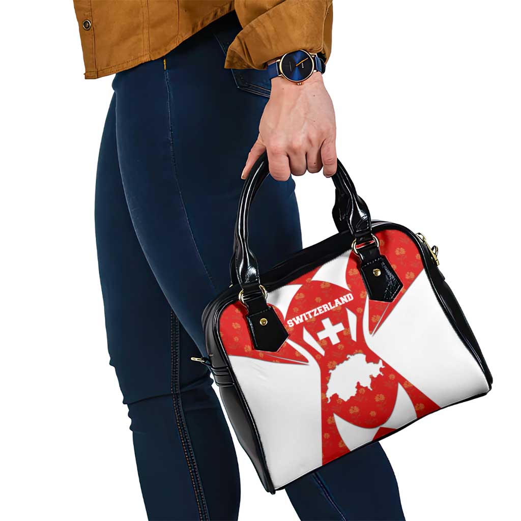 Switzerland Flag Shoulder Handbag with Floral Pattern Red and White Sportswear TS04