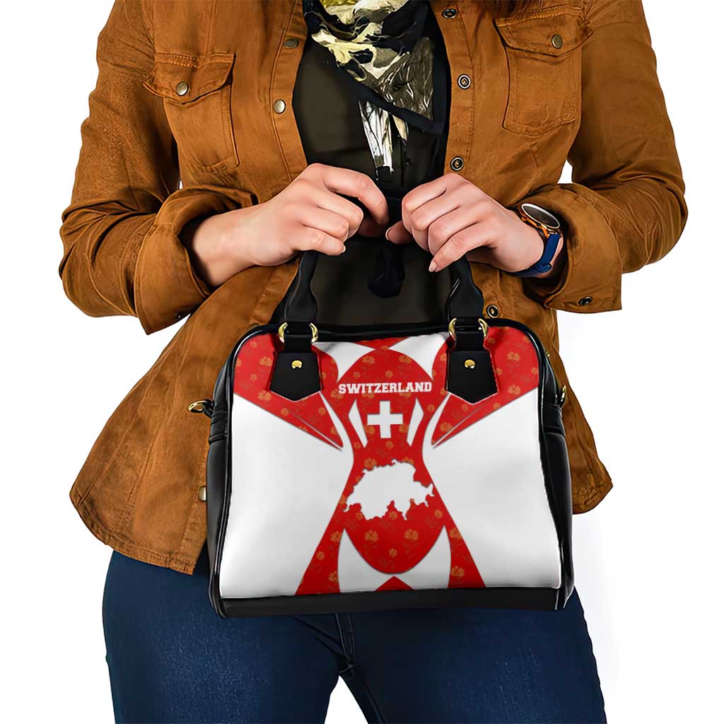 Switzerland Flag Shoulder Handbag with Floral Pattern Red and White Sportswear TS04