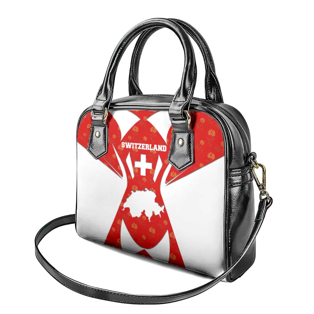 Switzerland Flag Shoulder Handbag with Floral Pattern Red and White Sportswear TS04