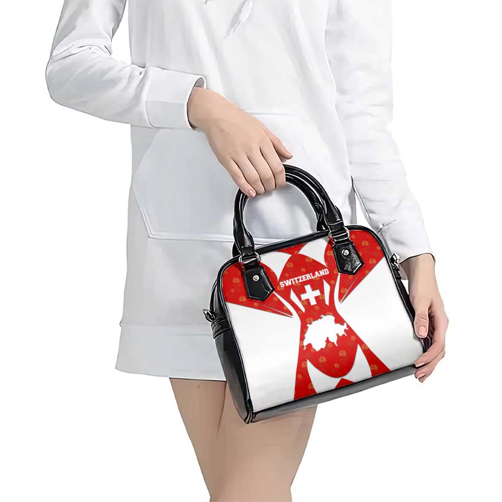 Switzerland Flag Shoulder Handbag with Floral Pattern Red and White Sportswear TS04