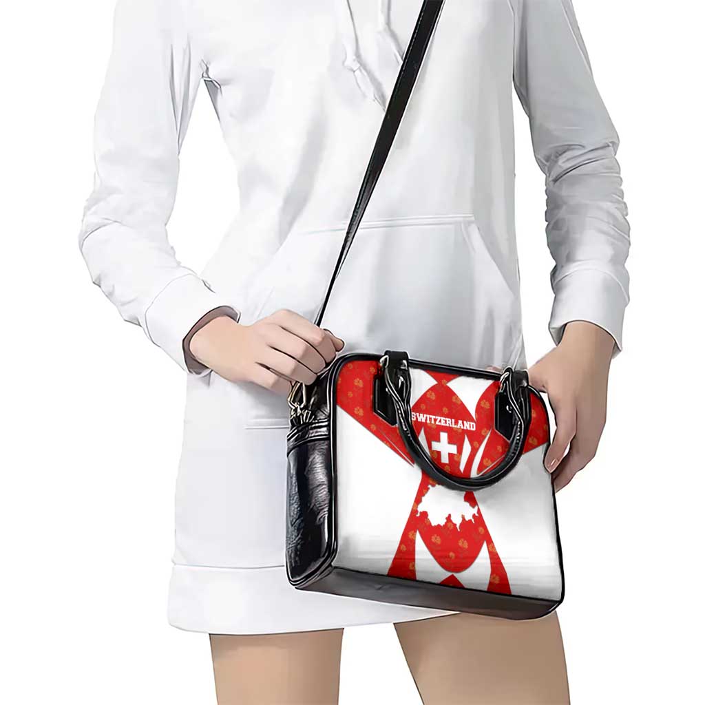 Switzerland Flag Shoulder Handbag with Floral Pattern Red and White Sportswear TS04