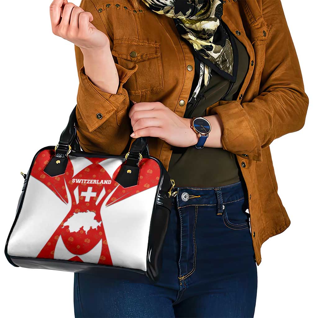 Switzerland Flag Shoulder Handbag with Floral Pattern Red and White Sportswear TS04