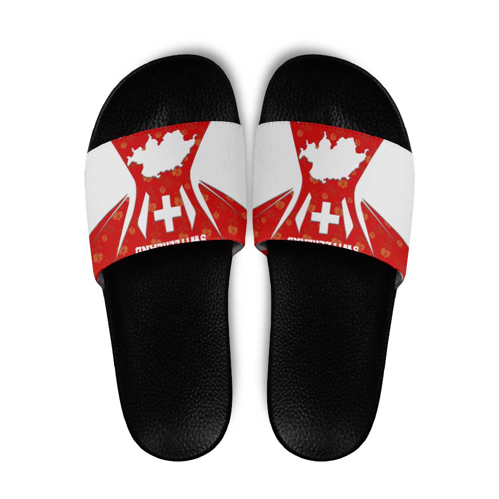 Switzerland Flag Slide Sandals with Floral Pattern Red and White Sportswear TS04