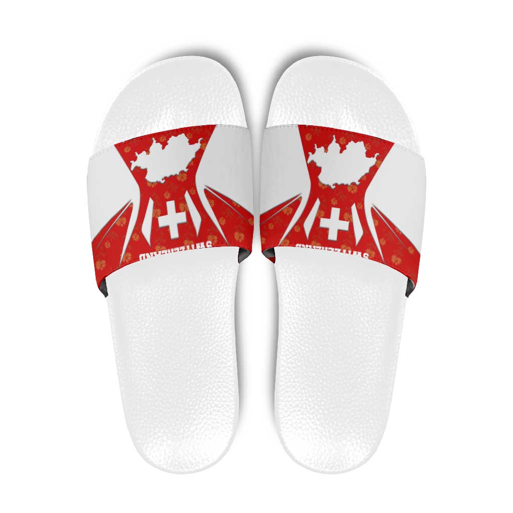 Switzerland Flag Slide Sandals with Floral Pattern Red and White Sportswear TS04