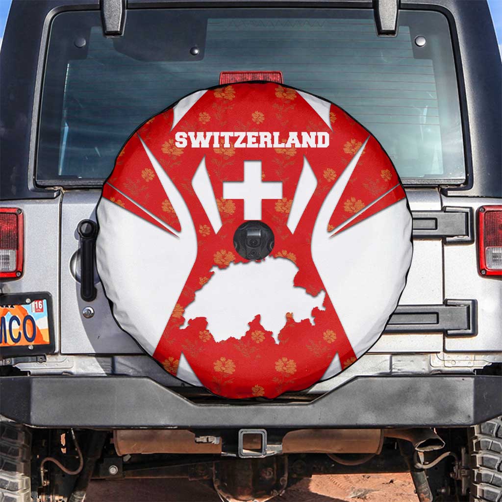 Switzerland Flag Spare Tire Cover with Floral Pattern Red and White Sportswear TS04