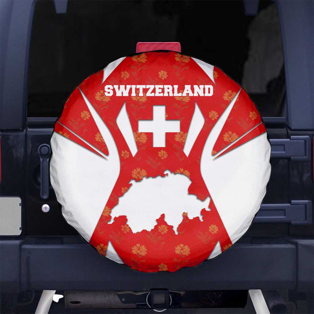 Switzerland Flag Spare Tire Cover with Floral Pattern Red and White Sportswear TS04