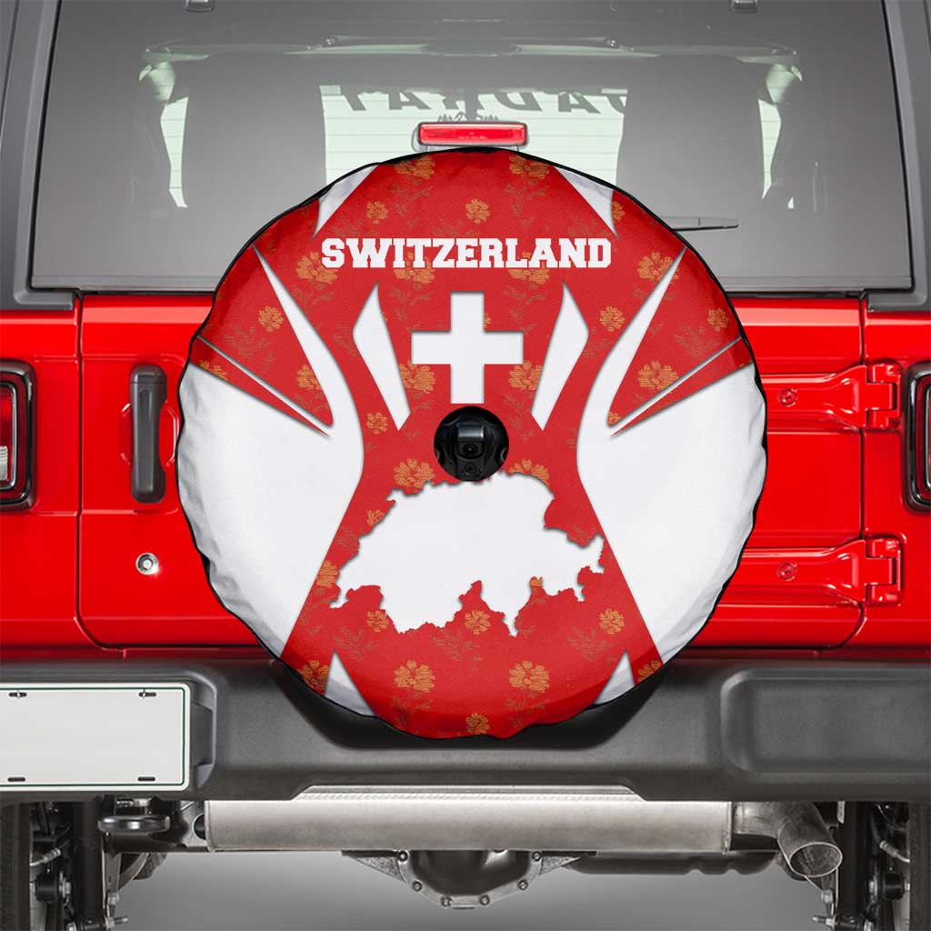 Switzerland Flag Spare Tire Cover with Floral Pattern Red and White Sportswear TS04