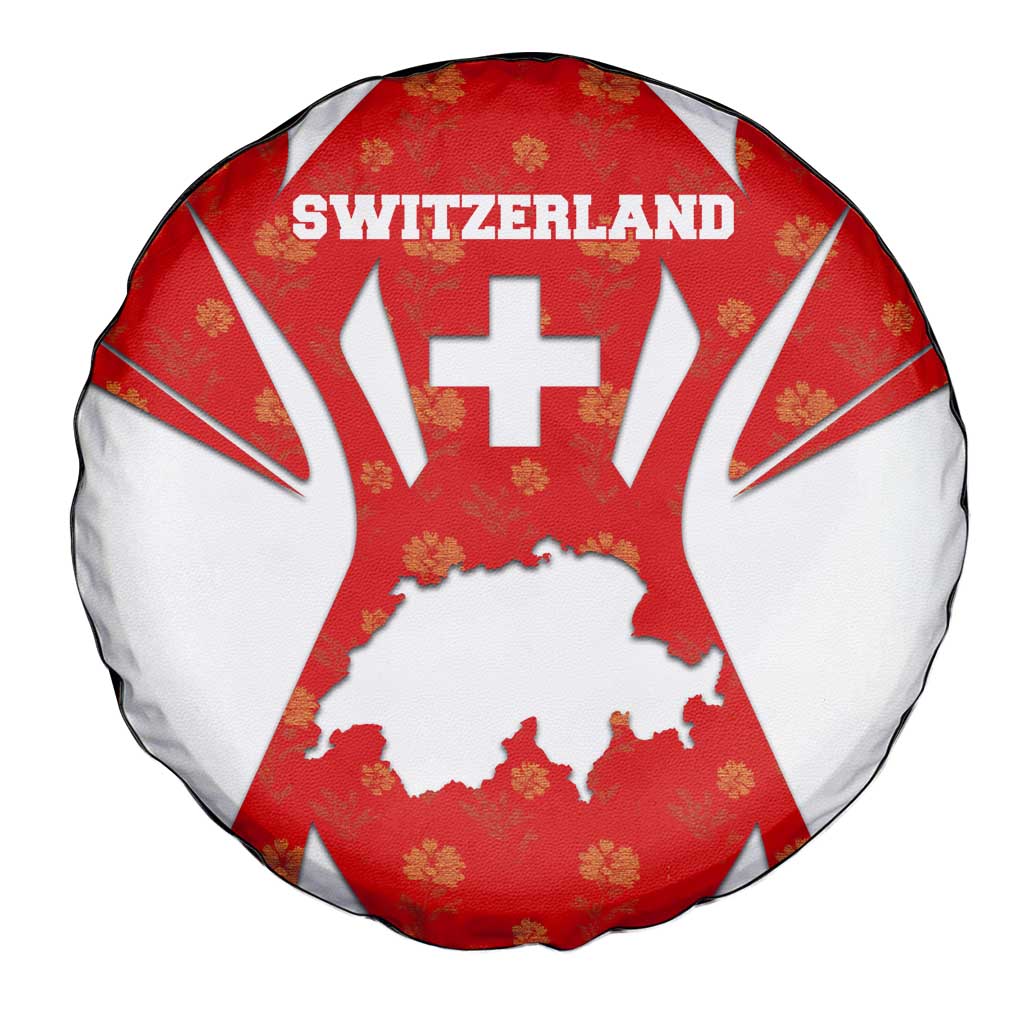 Switzerland Flag Spare Tire Cover with Floral Pattern Red and White Sportswear TS04