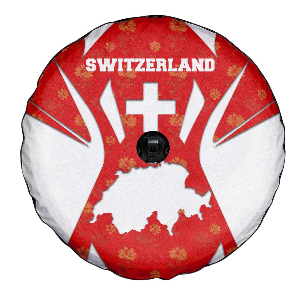 Switzerland Flag Spare Tire Cover with Floral Pattern Red and White Sportswear TS04