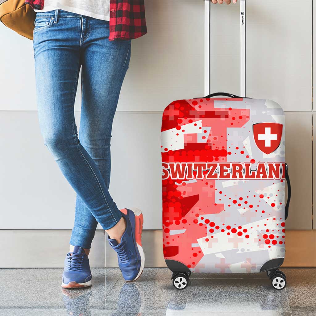 Switzerland Flag Luggage Cover with Camo Red White Sportswear with Swiss Cross Shield TS04