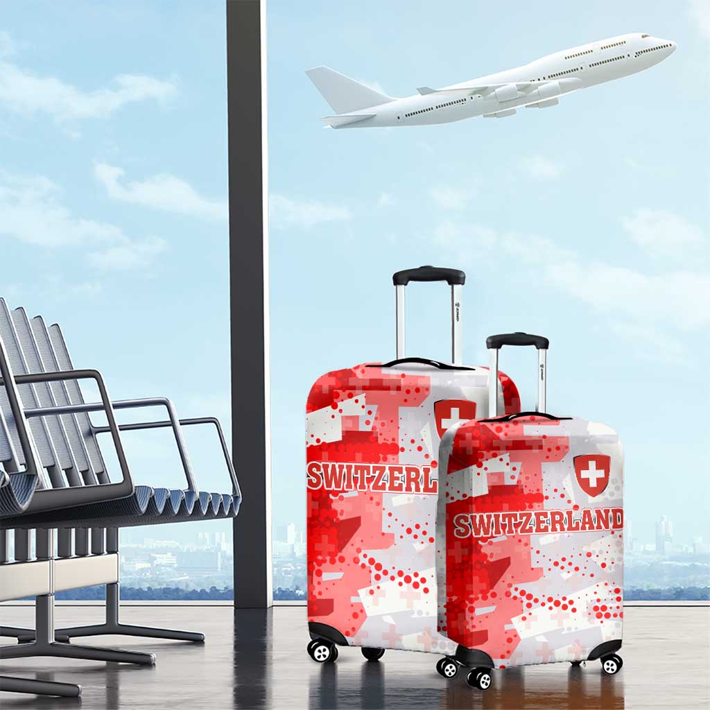 Switzerland Flag Luggage Cover with Camo Red White Sportswear with Swiss Cross Shield TS04