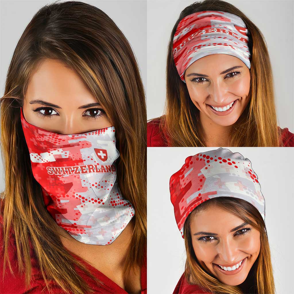 Switzerland Flag Neck Gaiter with Camo Red White Sportswear with Swiss Cross Shield TS04