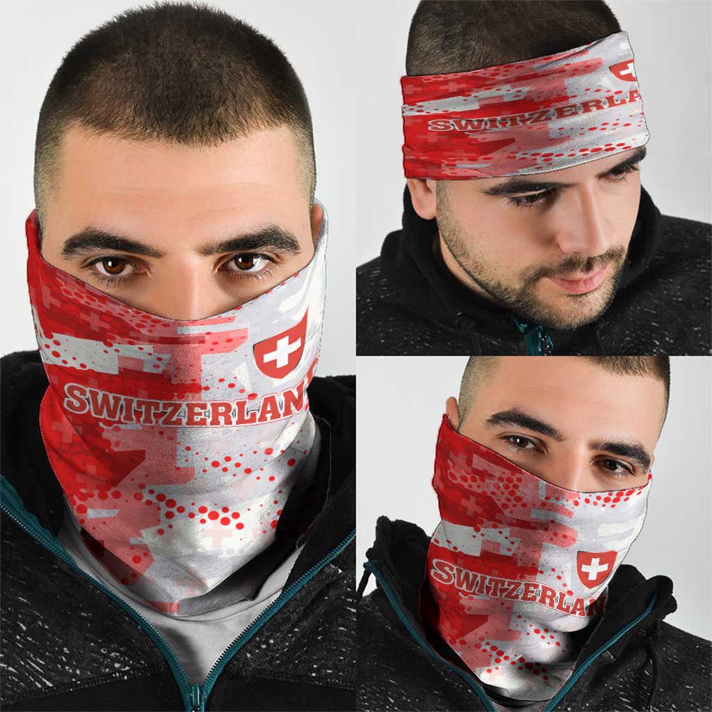 Switzerland Flag Neck Gaiter with Camo Red White Sportswear with Swiss Cross Shield TS04