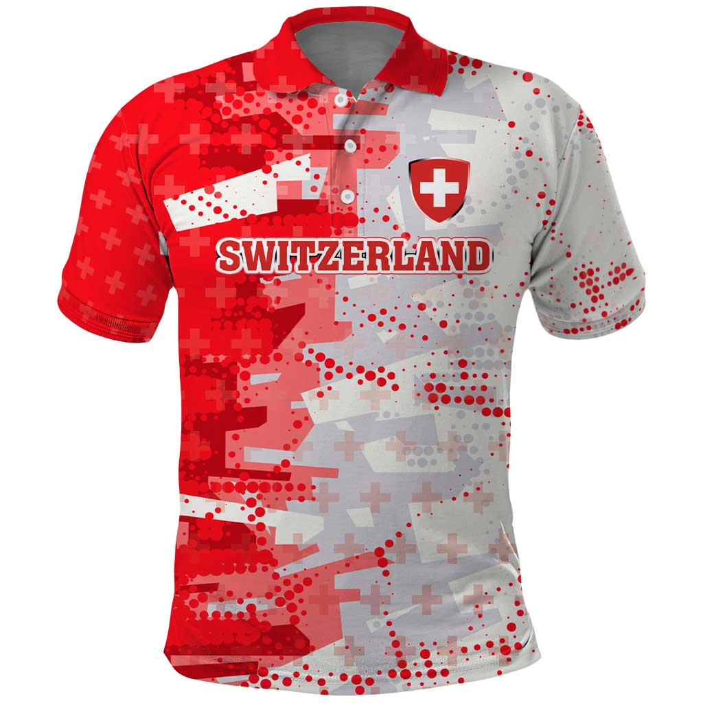 Switzerland Flag Polo Shirt with Camo Red White Sportswear with Swiss Cross Shield TS04