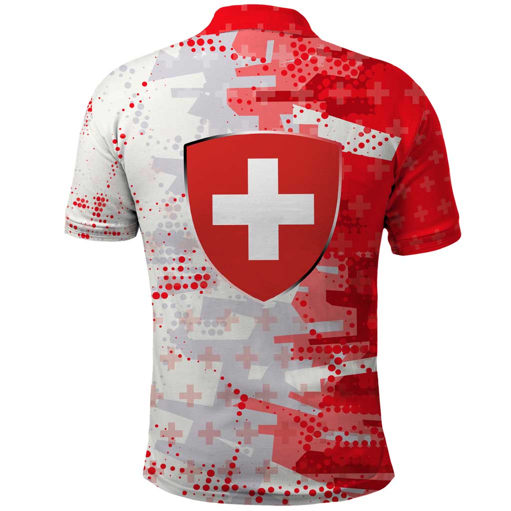 Switzerland Flag Polo Shirt with Camo Red White Sportswear with Swiss Cross Shield TS04