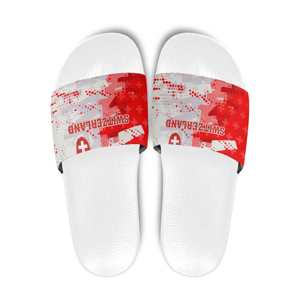 Switzerland Flag Slide Sandals with Camo Red White Sportswear with Swiss Cross Shield TS04