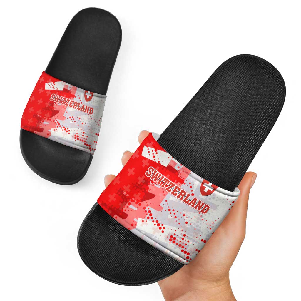 Switzerland Flag Slide Sandals with Camo Red White Sportswear with Swiss Cross Shield TS04