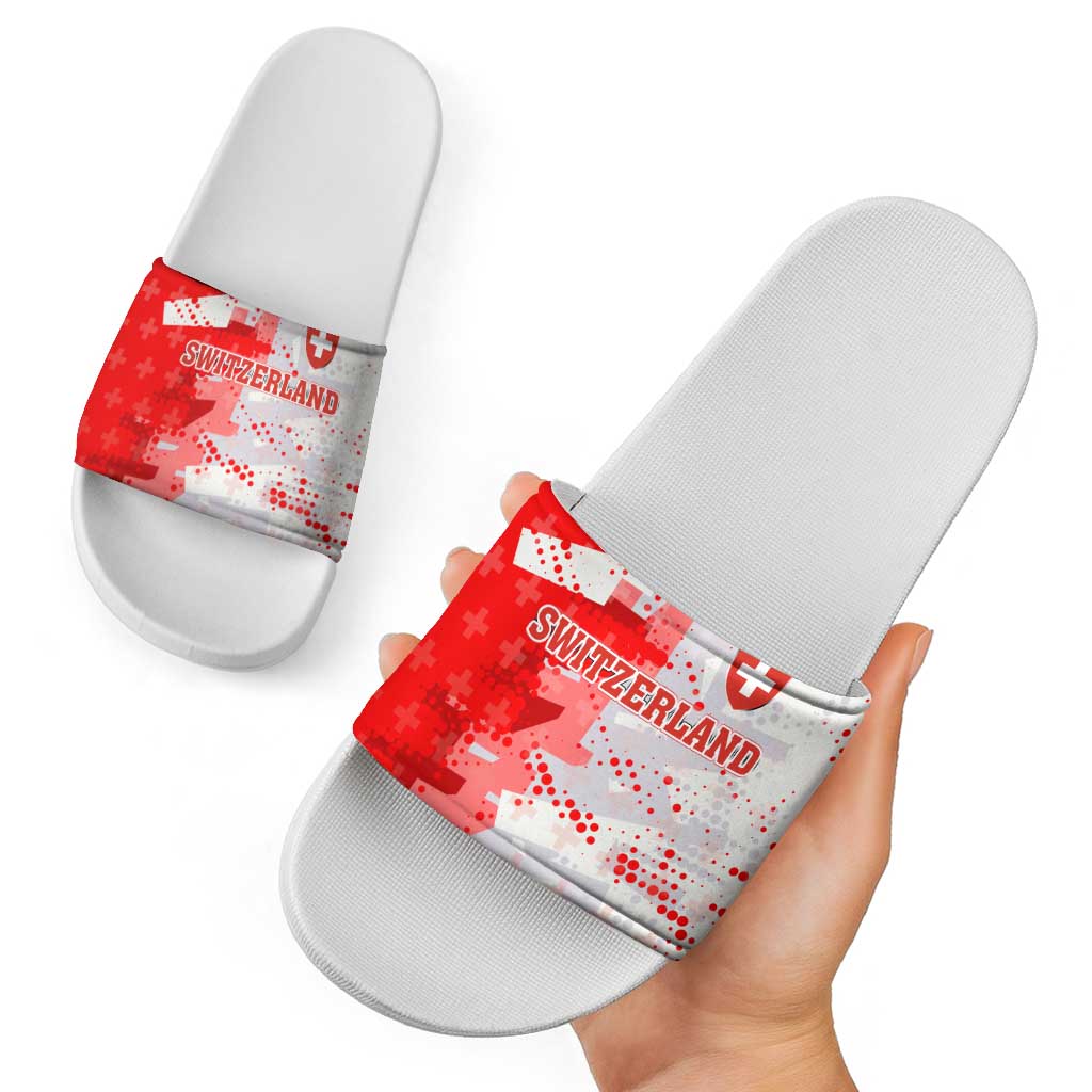Switzerland Flag Slide Sandals with Camo Red White Sportswear with Swiss Cross Shield TS04