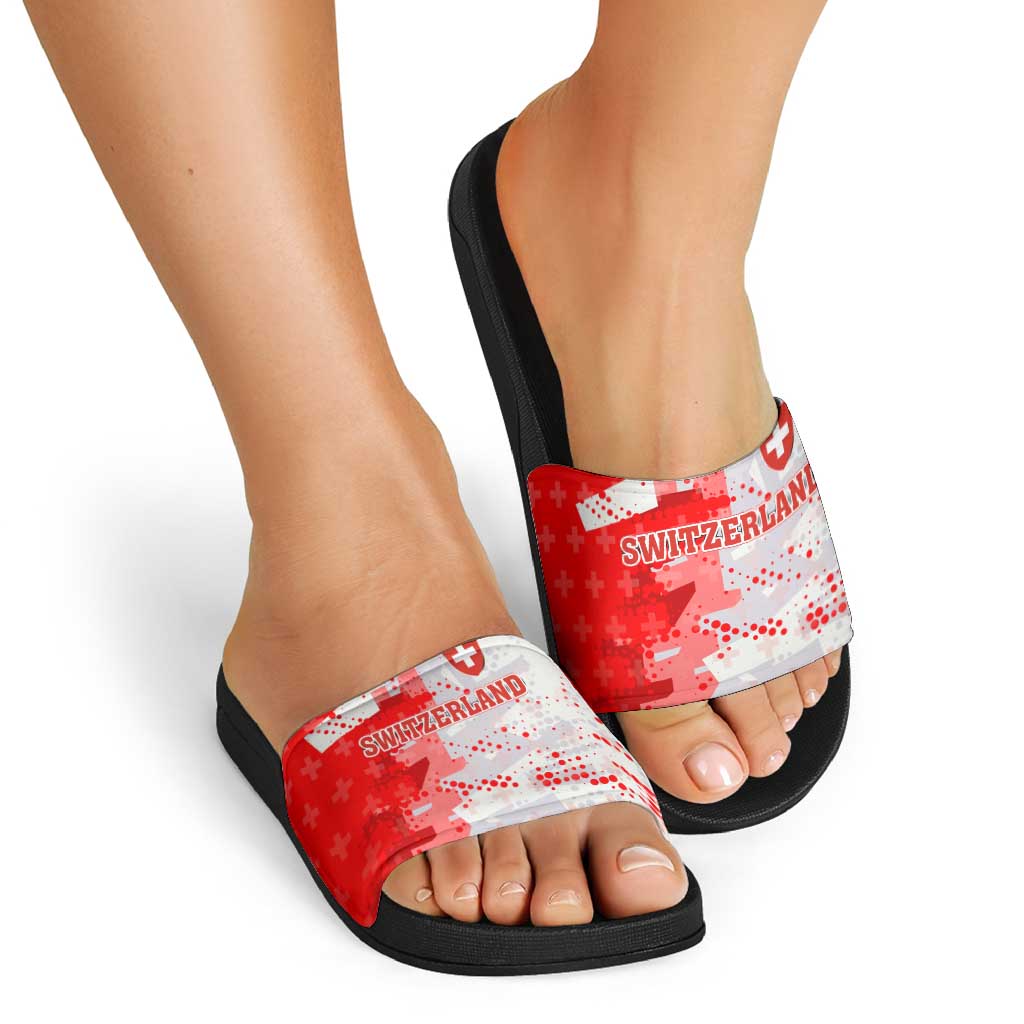 Switzerland Flag Slide Sandals with Camo Red White Sportswear with Swiss Cross Shield TS04