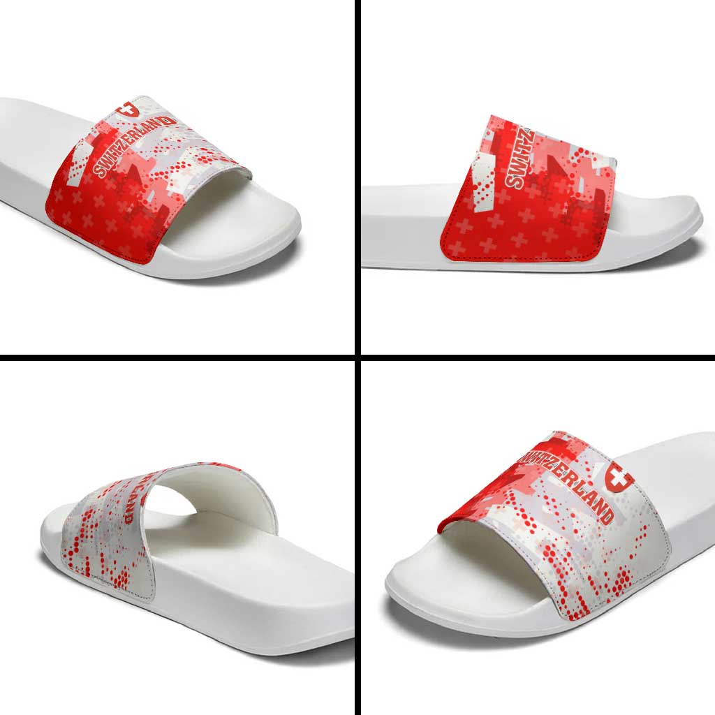 Switzerland Flag Slide Sandals with Camo Red White Sportswear with Swiss Cross Shield TS04