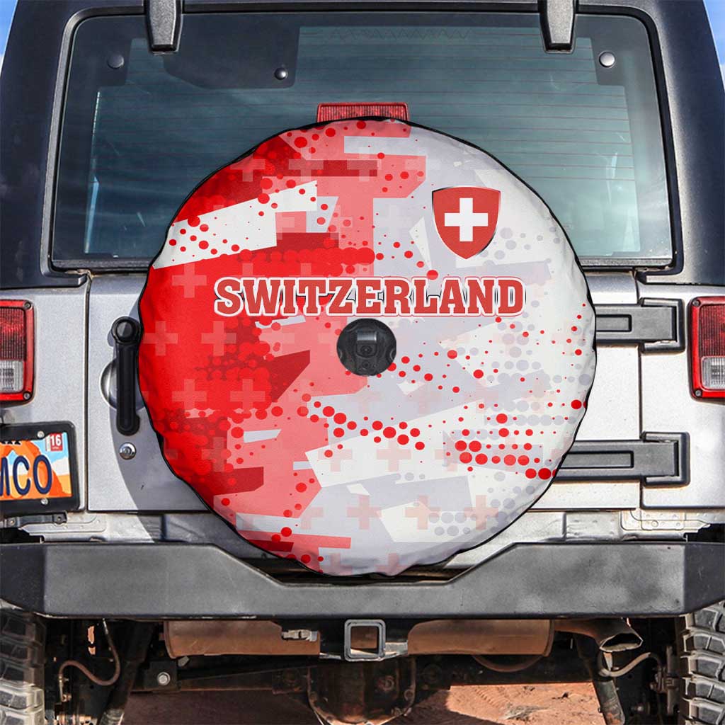 Switzerland Flag Spare Tire Cover with Camo Red White Sportswear with Swiss Cross Shield TS04