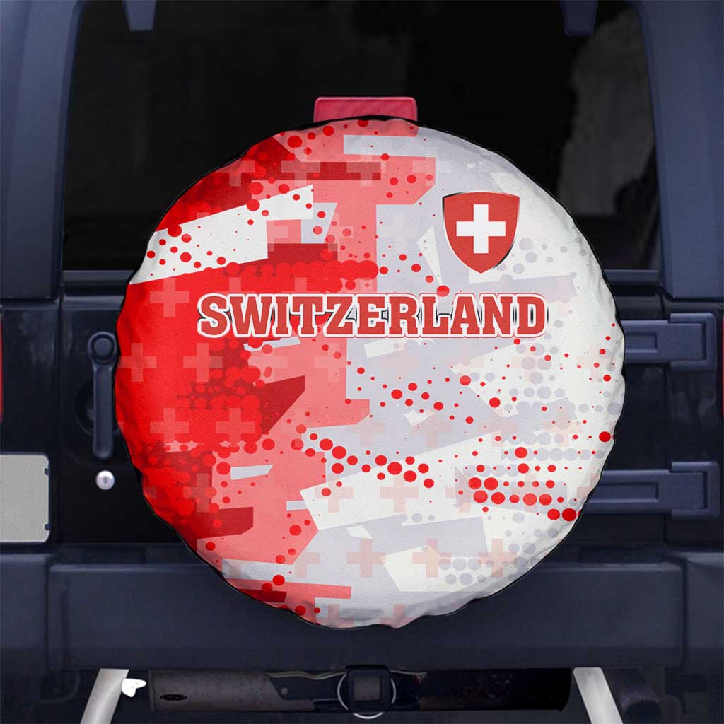 Switzerland Flag Spare Tire Cover with Camo Red White Sportswear with Swiss Cross Shield TS04
