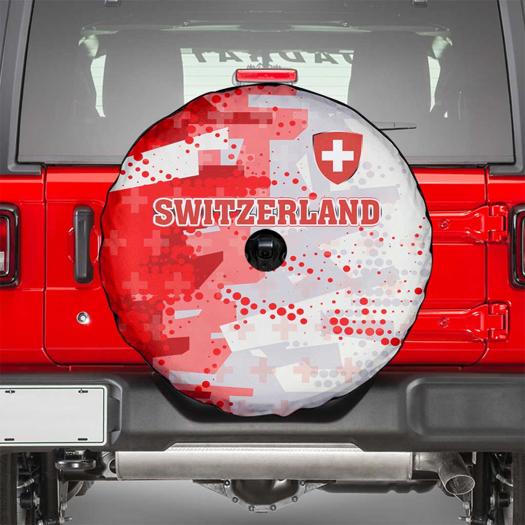 Switzerland Flag Spare Tire Cover with Camo Red White Sportswear with Swiss Cross Shield TS04